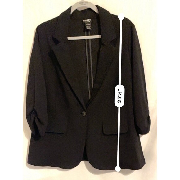 SOHO Apparel Ltd Blazer Suit Jacket Black 3/4 Gathered Sleeves Women’s SZ 1X - Picture 8 of 9